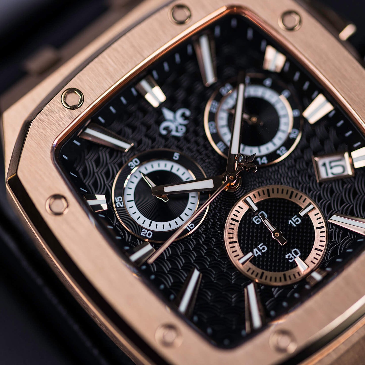 Rose Gold Luxury Chronograph Watch Midnight Flame