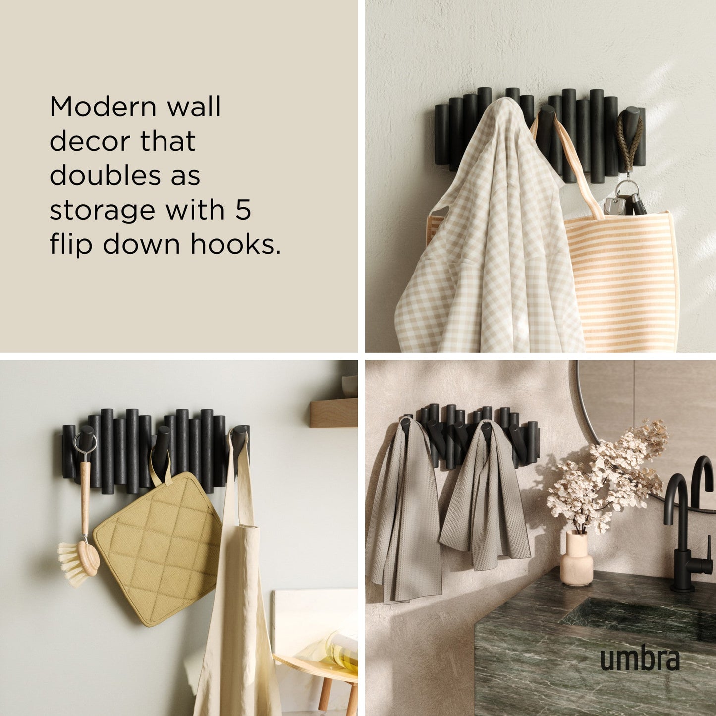 Real Pine Wood Wall Hook 5 Flip Down Hook.