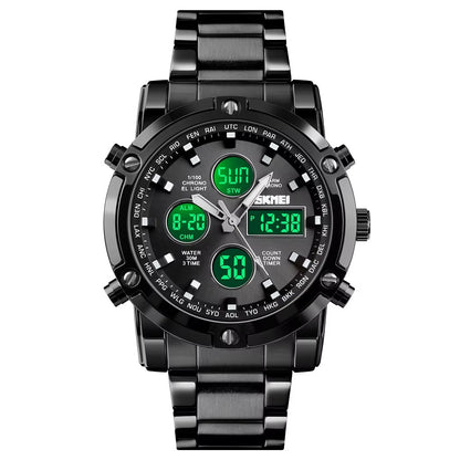 Men’s Stainless Steel Waterproof Chronograph Watch Analog + Digital Power, Bold Design