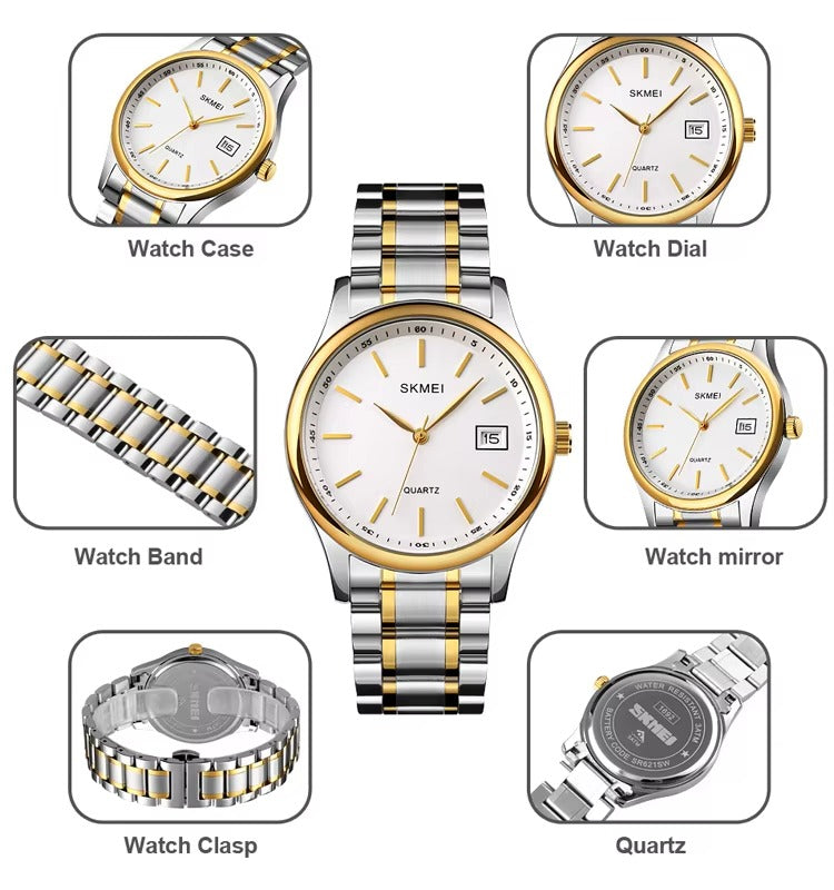 SKMEI Men’s Luxury Quartz Watch Gold & Silver Power.