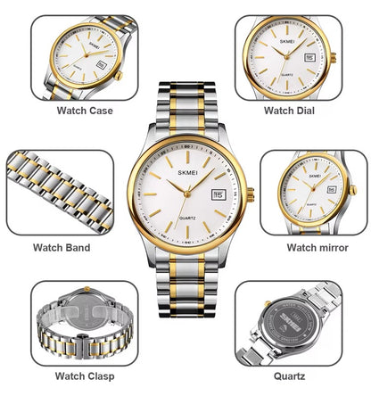 SKMEI Men’s Luxury Quartz Watch Gold & Silver Power.