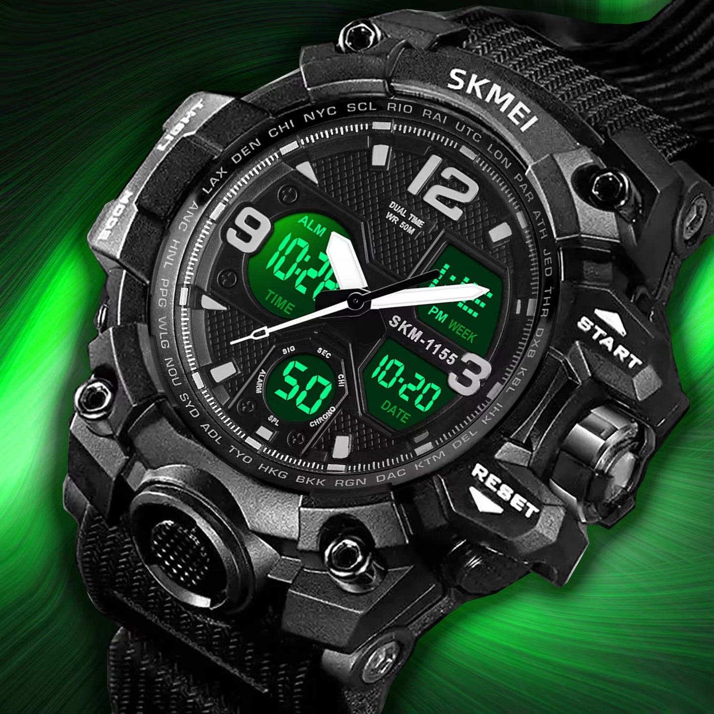 Men’s Stainless Steel Waterproof Chronograph Watch Analog + Digital Power, Bold Design