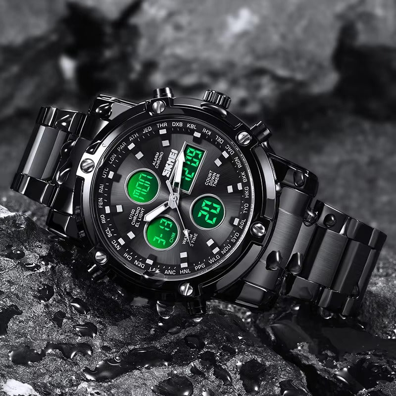 Men’s Stainless Steel Waterproof Chronograph Watch Analog + Digital Power, Bold Design