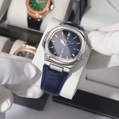 Men’s Dark Blue Leather Analog Watch Bold, Sleek & Timeless